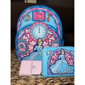 Loungefly Cinderella Portrait Stained Glass Exclusive Mini Backpack Wallet Set